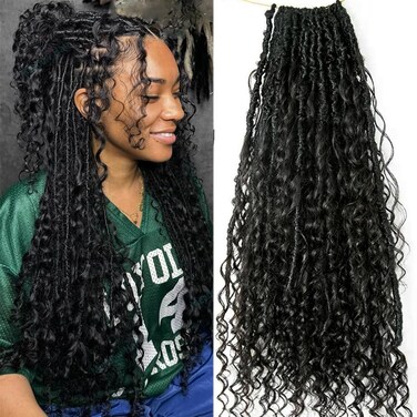 Pre-looped Crochet Locs with Human Hair Curls Dreadlocks Hair With Curly Human Hair End Soft Messy Boho Box Locs for Women 26inch 72 Locs