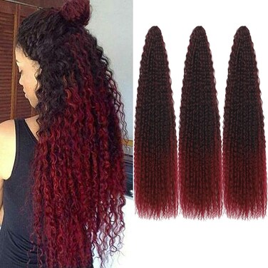 Brazilian Curly Braids Crochet Twist Hair 30inches 3Packs Afro Kinky Curly Braiding Hair Extensions Deep Curly Crochet Hair Synthetic Water Wave Braid Hair(30Inch,1B/Bug)