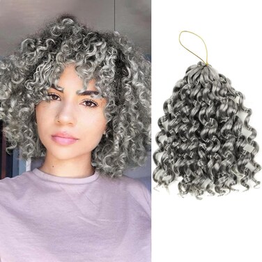 PHOCAS 3 Packs Gray Curly Crochet Hair for Women Deep Wave Crochet Hair Water Wave Crochet Braiding Hair Extensions(24Roots/Pack) 8Inch