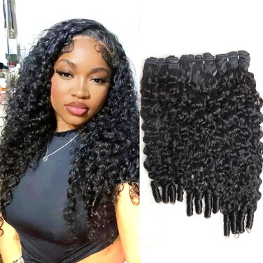 Curly Human Hair Bundles 16 18 20 Inches 3Pcs Water Wave Burmese Curly Bundles Human Hair Weave with Spriral End 3c4a Curly Quick Weave Hair Bundles for Women Natural Black