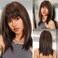 Dark Brown Wigs for Women layered Straight Wig with Bangs Natural Synthetic Hair