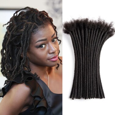 Originea Dreadlock Extensions Human Hair for Man/Women Full Head Handmade 0.8cm Thickness Can Be Dyed and Bleached Dreadlocks Bulk Permanent Loc Extensions (12 Inch 10 Strands, 1B# 0.4cm)
