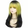 Womens Black to Green Long Straight Wig with Bangs Ombre Green Synthetic Natural Hair Wig for Daily Cosplay Halloween Use