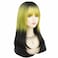 Womens Black to Green Long Straight Wig with Bangs Ombre Green Synthetic Natural Hair Wig for Daily Cosplay Halloween Use
