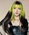 Womens Black to Green Long Straight Wig with Bangs Ombre Green Synthetic Natural Hair Wig for Daily Cosplay Halloween Use
