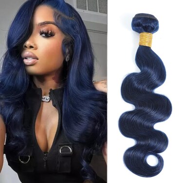 Dark Blue Color Body Wave Bundles Human Hair, Quick Weave Sew In Wavy 12A 100% Brazilian Virgin Hair Bundles Deals Human Hair Real Soft Glossy Thick Body Wave Single Bundles 12 Inch