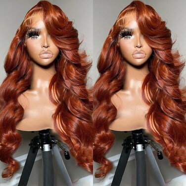 Dark Ginger Wig Human Hair Pre Plucked 13x4 Auburn Colored Human Hair Lace Front Wigs Body Wave Glueless Wigs Human Hair HD Lace Frontal Reddish Brown Human Hair Wig 24 Inch