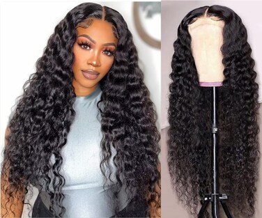 13x4 Deep Curly Lace Front Wigs Human Hair Wet and Wavy Water Wave Human Hair Wigs (13x4 deep wave lace closure wigs, 28 IN)