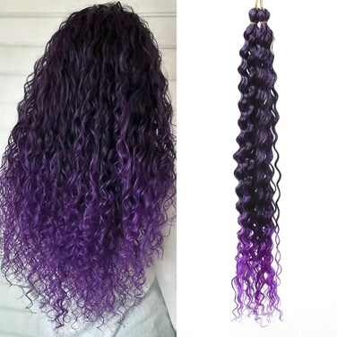 Deep Wave Crochet Hair Brown Braiding Hair 24 Inch for French Curl Crochet Braids Curly Crochet Hair Extensions(24inch, 2pack, 1BTpurple)&hellip;