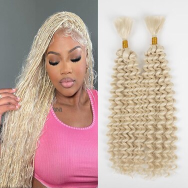 Deep Wave Bulk hair for Braiding Wet and Wavy Micro Braiding No Weft Faux Deep Wave Braiding Hair Extensions for Box Boho Braids 150g with 2Bundles #613 (18Inch)