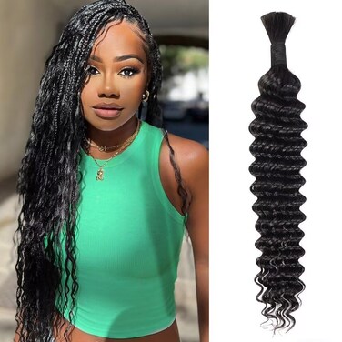 50g 24 Inch Deep Wave Bulk Human Braiding Hair 1 Bundle/Pack No Weft Human Hair Bundles for Braiding 100 Percent Human Hair Deep Curly Braiding Hair for Boho Braids Natural Color