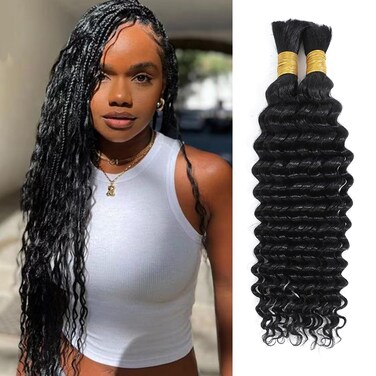 Human Braiding Hair For Braids 100g/2Bundles Deep Wave Bulk Human Hair Extensions For Braiding Wet And Wavy Human Braiding Hair 16 Inch Curly Human Hair For Braiding Natural Color