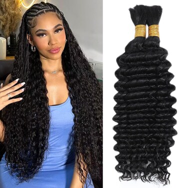Deep Wave Bulk Human Hair For Braiding 18 Inch 100g/2Bundles Human Braiding Hair Extensions For Braids No Weft 12A Curly Human Braiding Hair Wet And Wavy Human Hair Braiding Hair Natural Color