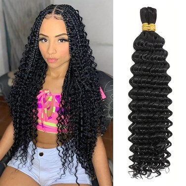 Human Braiding Hair for Boho Braids Deep Wave Human Hair Braiding Hair 2Bundles/Pack 100g Bulk Human Hair for Braiding Wet and Wavy Braid Human Hair Extensions (14 inch)