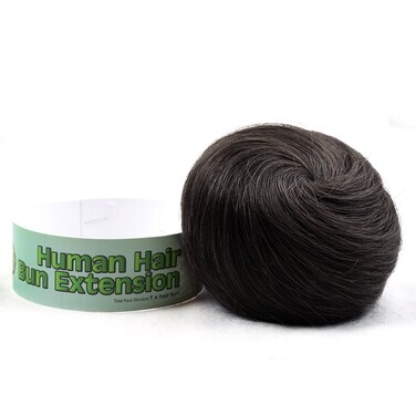 Bella Hair 100% Human Hair Bun Extension Donut Chignon Hairpieces for Both Women and Men Instant Up-Do Fake Bun Scrunchies (#1B Natural Black)
