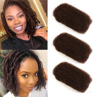 D&Eacute;BUT Afro Kinky Bulk 100% Human Hair Brown 3 Packs 150g Tight Afro Kinky Curly Bulk Bundles Hair for Making/Repair Locs, Kinky Twists, Dreadlocks Braiding Hair Extensions (Medium Brown, 14 Inches)