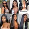 Black Straight Lace Front Wigs Synthetic Artificial Human Hair Glueless Pre-Plucked Straight Natural Hairline Synthetic Wigs Middle Part Heat Resistant Soft Baby Hair for Black Women (26 Inch)