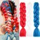 Colored Braiding Hair Extensions Red White Blue Ombre Jumbo Braids Crochet Synthetic High Temperature Fiber Hair Extension for Women Girls Box Twist Braids Crochet Braiding Hair 24 Inch