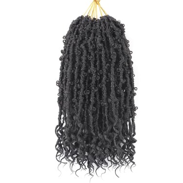 Short Butterfly Locs Goddess Locs Crochet Hair With Curly Ends 18 Inch Distressed Butterfly Faux Locs Synthetic Goddess Locs Butterfly Soft Locs Hair Extensions (14 Inch, 6packs,1B)