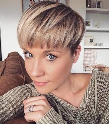 FCHW Short Ombre Hair Wigs Pixie Cuts Straight Synthetic Wigs for Black Women African American Women