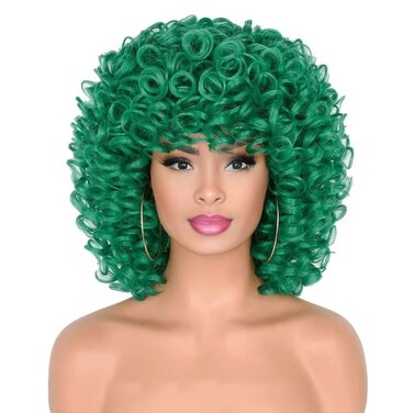 Pixie Cut Wig Wigs for Women Short Curly Wig BOB Glueless Wig Afro Rose Curly Funmi Wigs with Bang 12inch (Color Green)
