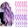Colored Clip in Hair Extensions 12 Pieces Streak for Women Kids Girls, 16 Inch Wavy Curly, Party Highlights (6 Lavender purple+6 Light Pink Colorful)