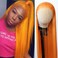 BTWTRY Orange Synthetic Lace Front Wig Long Straight Bright Orange Lace Front Synthetic Wig Pre Plucked Natural Hairline Glueless Heat Resistant Fiber Hair Wig for Fashion Women (Orange)