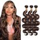 P1B/30 Bundles Highlight Body Wave Bundles Human Hair 8A Grade Brazilian Virgin Hair Mixed Length 3 Bundles 14 16 18 INch Two Tone Brown Mixed With Black Bundles Ombre Bundles Hair Extensions