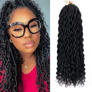 Goddess Locs Crochet Hair - 8 Packs 20 Inch Curly Faux Locs Crochet Hair for Black Women, Crochet Pre-Looped Curly Hair Soft Faux Locs Synthetic Braiding Hair Extensions (20 Inch, 8 Packs, 1B#)