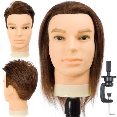 Male Mannequin Head with 100% Human Hair, 8Inch 3B#, PVC Material, Cosmetology Education Focus