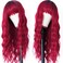 Red Wig with Bangs Ombre Red Long Wavy Wig with Bangs Dark Root Loose Wave Curly Red Wigs for Women Red Synthetic Wigs for Daily Cosplay Party 24 Inch
