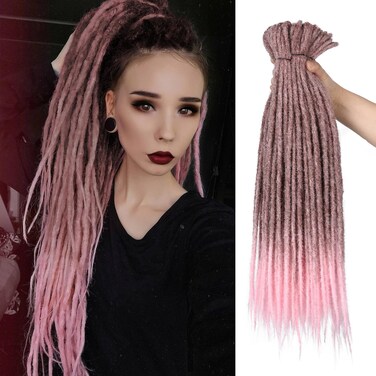 WIGER Straight Dreadlock Extensions DE Hip-Hop Soft Locs Crochet Hair for Women Ombre Pink DE Dreads Extensions Handmade Reggae Hair Hippie Synthetic Twisted Hair (Full Set 50 Strands, Ombre Pink)