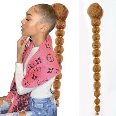 Drawstring Ponytail for Black Women 22 Inch Kinky Afro Bubble Braided Ponytail Extension Clip on Pony Tail Hair Extension Curly Braided Afro Puff Drawstring