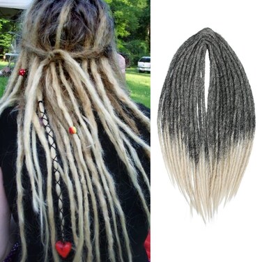 20" Double Ended Dreadlock Extensions 15 Strands 1B/Blonde DE Soft Synthetic Handmade Braid Dread Extensions