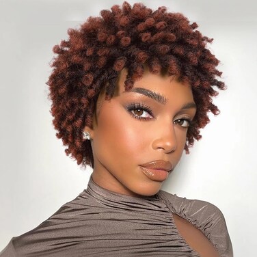 WIGER Ombre Ginger 350 Faux Locs Hair Wigs Short Dreadlock Wig for Black Women And Men Afro Curly Braided Wigs Glueless Afro Kinky Twist Wigs Synthetic Short Dreads Wig