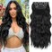 ALXNAN Clip in Long Wavy Synthetic Hair Extension 24 Inch Black 4PCS Thick Hairpieces Fiber Double Weft Hair for Women