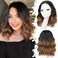 Ombre Brown Short Wavy Wig for Women Lace Hairline Bob Style Synthetic Heat Resistant - Natural Appearance for Everyday Hairstyle 14 Inch