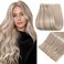 Easyouth Clip in Hair Extensions Real Human Hair Highlights Short Clip in Hair Extensions Ash Blonde Highlights Bleach Blonde Lightweight Clips in Real Hair Extension for Women 12Inch 7Pcs 80G
