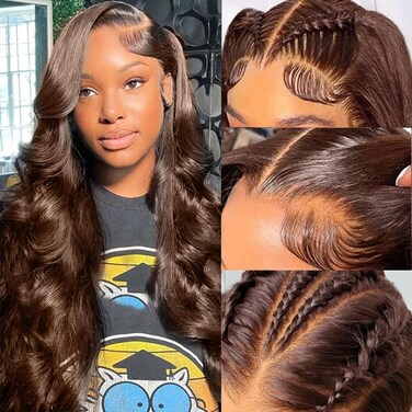 250% Density 5x5 HD Lace Closure Wigs Human Hair Glueless Wigs Human Hair Pre Plucked Pre Cut Chocolate Brown Body Wave Lace Front Wigs Human Hair for Women #4 Glueless Wigs 28 Inch
