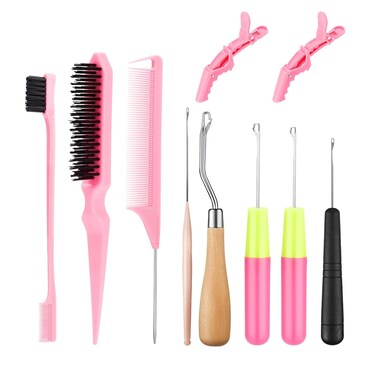 Passion Twist Crochet Hair Extensions Tool, 5Pcs Different Size Crochet Hooks for Hair, 1Pcs Edge Brush 1Pcs Bristle Hair Brush 1Pcs Rat Tail Comb 2pcs Gator Clips
