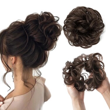 1PCS Messy Bun Hair Piece Messy Hair Bun Scrunchies for Women Wavy Curly Chignon Ponytail Hair Extensions Synthetic Thick Tousled Updo Bun (Dark Brown)