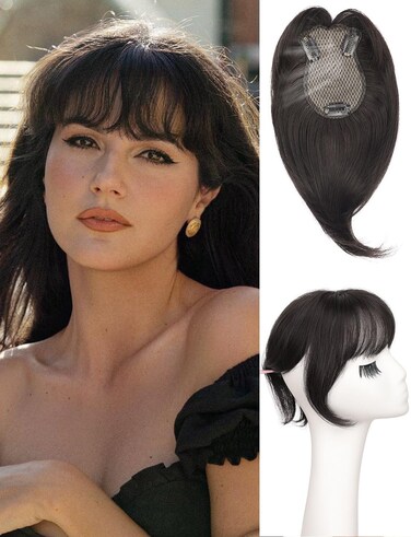 ORSUNCER Hair Toppers for Women 360&deg; Cover Clip in Bangs Hair Topper for Thinning Hair Gray Hiar Natural Fullness Synthetic Fake Bangs Daily Wear