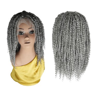12&rdquo; Single Full Lace Wig Passion Twist - Square Parted Knotless Braided Wigs for Black Women - Synthetic HD Lace Wig with Natural Baby Hair (#51 Light Gray)