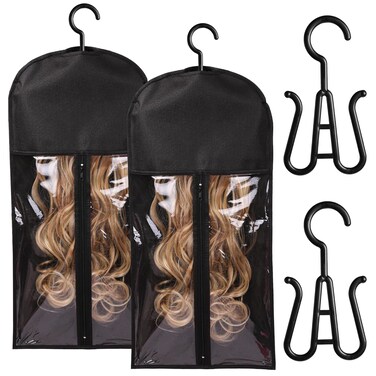 2PCS Hair Extension Holder wig holder wig storage wig hanger Wig Bag Wig Storage for Multiple Wigs Wig Storage Bags Wig Organizer for Multiple Wigs Stand Hair Extensions, Wigs &amp; Accessories (Black)