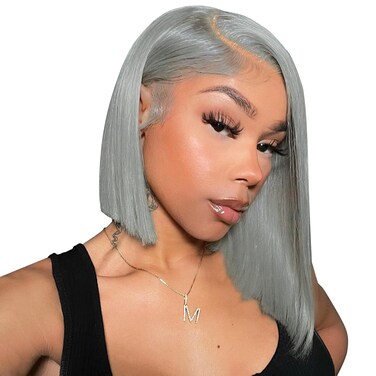 Grey Bob Wig Human Hair 13x4 HD Lace Front Wigs Short Bob Lace Frontal Wigs for Black Women 180% Density 10 Inch