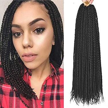 16 Inch Box Braid Crochet Hair,Crochet Box Braids,Crochet Braids Box Braids,Crochet Box Braids Pre Looped,1CM In Diameter 3X 100% Synthetic Hair Extensions(132 Strands,1B#)