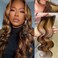 ALHER Ombre 4/27 Body Wave 4x4 Closure Human Hair Honey Blonde Highlight Brown Ombre Color Wavy Free Part Melt 4x4 Lace Closure 20 Inch 10A Brazilian Virgin Remy Human Hair Pre Plucked With Baby Hair