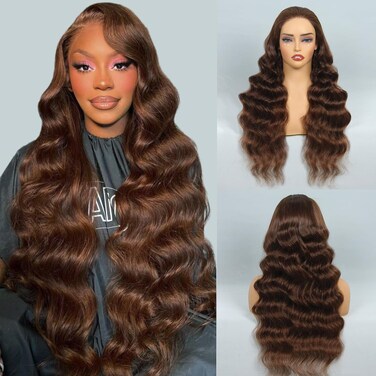 5X5 Chocolate Brown Glueless Wigs Human Hair Pre Plucked Pre Cut 26 Inch 5x5 Wear and Go Glueless Wig Body Wave Reglular HD Lace Closure Wigs 4# Chocolate Brown Lace Front Wig Human Hair