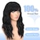 FAVE 16 Inches Human Hair Wig with Bangs Natural Wave Wigs Human Hair 1 * 3 HD Lace Top Black Wig with Bangs for Women,100% Real Human Hair Wigs Curtain Bangs Wig Human Hair (1B)