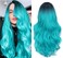 FAVE Ombre Bluish Green Wig Long Wavy Side Part Wig Heat Resistant Synthetic Hair Teal Blue Wig Mermaid Wigs for Women (Ombre Bluish Green)